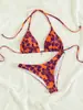 Traje de Playa 2025 para Mujer Trajes de Baño Bikini Sexy con Cuello Halter y Cordones Estilo Estampado