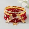 Venta Caliente Transfronteriza Estilo Bohemio Flor de Rosa Cristal Colgante Pulsera Multicapa Cuerda Elástica Pulsera de Perlas