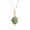 Bolsillo de red de cristal natural ajustable DIY transfronterizo collar de metal y bambú colgante tejido de piedra cruda irregular joyería