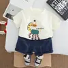 Traje de Vestido de Verano para Niños 2025 Nuevo Estilo Fresco Moderno Vestido Infantil Estilo Occidental Bebé Verano Ciervo de Dibujos Animados de Manga Corta Conjunto de Dos Piezas