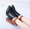 Botas Martin de comercio exterior para mujer, otoño 2018, nuevas botas cortas coreanas de tacón grueso y puntiagudo con cremallera y tacón alto, zapatos de moda para mujer