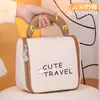 Bolsa de maquillaje de mano linda estilo Ins con gancho para viaje, bolsa de almacenamiento portátil compartimentada, bolsa alta para cuidado de la piel y artículos de tocador