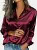 Nova Camisa de Cetim Estilo Europeu e Americano para Mulheres, Manga Longa, Cor Sólida, Versátil para o Trabalho, Top Estilo Profissional