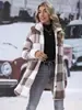 Jaqueta de Lã Casual Xadrez de Lapela de Botão Único de Comprimento Médio Outono e Inverno Nova Europeia e Americana de Roupas Transfronteiriças para Mulheres