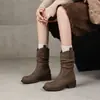 Estilo casual~ Botas de cano médio com salto grosso e bico redondo retrô, botas de cavaleiro com salto grosso de 4 cm, novas botas Martin empilhadas femininas para outono e inverno
