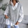 Liquidación Otoño e Invierno Estilo Europeo y Americano Cuello en V Hueco Forma de Diamante Chaleco de Punto Casual Suéter Deseo Ropa Femenina Transfronteriza