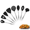 Estoque de Fábrica Aço Inoxidável 304 Silicone Utensílios de Cozinha Conjunto de 8 Peças Cabo Oco Espátula de Silicone Concha de Sopa Escumadeira Conjunto de Utensílios de Cozinha