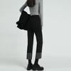 Jeans Rectos Negros Cortos de Cintura Alta para Mujer Diseño Popular en Línea Elástico Costuras Diseño con Solapa Recortados Tubo Humo