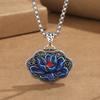 Collar vintage de esmalte cloisonné con forma de corazón, sutra, loto, cadena larga para suéter de estilo étnico hueco, colgante para mujer, para madre