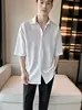 Camisa de verano para hombre, fina, holgada, casual, moderna, elegante, de seda helada para jóvenes, manga corta, versátil, camisa blanca