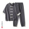 Traje de meditación kung fu para hombre de estilo chino nuevo de verano 2023, conjunto casual retro de algodón y lino de dos piezas