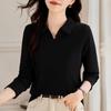 Camiseta de Manga Larga con Solapa para Mujer, Nueva Moda Popular Primavera y Otoño 2025, Camiseta Básica Adelgazante, Estilo Occidental y Top que Reduce la Edad