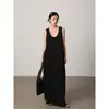 Vestido Regata Tricotado de Gola U Sem Mangas Grande Texturizado Jomi, Vestido Simples de Alta Qualidade, Vestido Longo Versátil