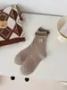 Calcetines Bordados de Osito para Mujer Calcetines de Lunares Pequeños Florales para Mujer de Media Pantorrilla Color Café Estilo Ballet Calcetines Femeninos Algodón
