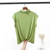 Camiseta regata de modal com máscara, blusa de baixo para mulheres, verão, gola alta parcial, camiseta fina, segunda pele, ajuste slim, top estilo western