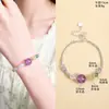 Pulseira de Contas Rosa Flor de Pessegueiro Dia de Primavera, Novo Estilo, Delicada e Versátil, Pulseira da Sorte de Contas Arco-Íris para Meninas