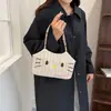 Linda bolsa de hombro tejida de dibujos animados con bordado de paja, nueva bolsa tote casual, elegante y minimalista para mujer 2026