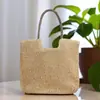 Bolsa de Palha Trançada Atacado Cor Sólida Artesanal Estilo Floresta Grande Capacidade Casual Verão Bolsa de Praia para Deslocamento Nível 4