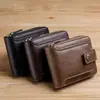 Cartera Corta para Niños 2024 Cuero de Cera de Aceite Vintage Billetera para Monedas con Cremallera Portatarjetas Todo en Uno Dos en Uno Cartera para Hombres