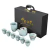 Conjunto Completo de Conjunto de Chá Kung Fu com Padrão de Rachaduras Ru Kiln e Ge Kiln para Uso no Escritório e em Casa, Incluindo Gaiwan, Bule e Caixa de Presente para Eventos Corporativos