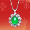 Collar con Colgante de Jade Verde con Forma de Flor Artística, Cadena para Clavícula, Colgante de Flor Giratorio, Jade, Diversas Joyas Elegantes