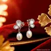 Brincos de madrepérola com laço e pérolas naturais de água doce, tarraxas de prata 925, brincos de luxo leve de alta qualidade, brincos femininos para atacado