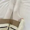 Medias de Rejilla Blancas Leche Retorcidas Jk para Mujer, Leggings Espesos Color Blanco Roto para Otoño e Invierno con Forro Polar, Color Avena Cálido con Pies