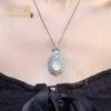Colgante de calcedonia blanca hielo bañado en plata con cara de huevo, ágata clara, Buda, collar de jade femenino