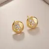 Design de Nicho Exquisitos Brincos de Tarraxa Listrados Escovados com Zircônia Redonda Moda Temperamento Retrô Versátil Acessórios de Brincos de Personalidade