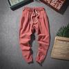 Estilo Chinês Algodão e Linho Traje Tang Calças Longas Casuais de Linho Masculino Cintura Solta Solto Primavera e Outono Estilo Han Costat Meditação