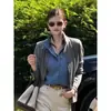 Estilo intelectual, blusa de tricô patchwork de duas peças para mulheres, gola alta retrô, caimento relaxado old-money, afina a silhueta, elegante e adequada para o trabalho