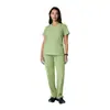 Uniforme de trabalho unissex Amazon transfronteiriço elástico de secagem rápida com decote V e manga curta para médicos, clínicas odontológicas e de beleza