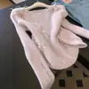 Suéter de Tricô Rosa Vazado com Contas para Mulheres, Novo Design 2025, Estilo Coreano de Nicho para Outono Inicial