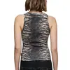 Top retro de calle con estampado de tigre, adornos de remaches y pedrería, top casual ajustado sin mangas de cuello redondo estilo Y2K para chica popular