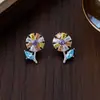 Pendientes de Flor de Circonita Colorida Estilo Lujo Ligero, Pendientes Florales Delicados y Frescos para Uso Diario, Perfectos para Niñas