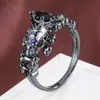 Anillo de Calavera con Diseño de Halloween Transfronterizo con Circonita de 6 Garras, Anillo de Cobre Puro Estilo Punk Personalizado Joyería para Mujer