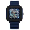 Reloj para Hombre Iridiscente Cuadrado Hueco de Moda Láser Fuente de Fábrica Comercio Exterior Casual de Gama Alta Reloj de Cuarzo de Silicona