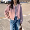 Chaqueta suéter corta gris para mujer, nuevo estilo otoño e invierno 2023, holgada, gruesa, cárdigan con cremallera, top de punto de manga larga
