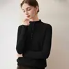2026 Otoño/Invierno Nuevo Estilo Cuello Medio Alto Medio Abierto Tejido de Punto Manga Larga Color Sólido Holgado Suéter Superior Base para Mujer