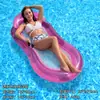 Plataforma flutuante inflável de malha com cor degradê, PVC com travesseiro, espreguiçadeira aquática, boia de piscina para adultos, cama flutuante para brincadeiras na água