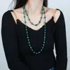 Collar largo de piedra natural pintada transfronterizo europeo y americano con cuentas para mujer, cadena de suéter bohemia, joyería retro multicapa
