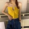 Verão Novo Europeu e Americano Caution Low-cut Cordão Multi-wear Camisola Feminina Slim-fit Navel Short Top
