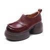Zapatos de una sola capa con suela gruesa, pequeños, versátiles, de cuero genuino, retro, para mujer, nuevos para la primavera de 2024, punta redonda, tacón alto, botines