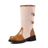 Botas versátiles de comercio exterior para otoño e invierno, talla grande, punta redonda, hasta la pantorrilla, suela gruesa antideslizante, slip-on, botas de cuero para mujer, botas de montar para mujer transfronterizas