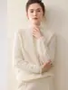 Suéter de Cashmere Puro com Gola Meia-Alta Engrossada para Mulheres Outono Inverno Mangas com Trança Malha Base Solta Afinando Suéter Top de Malha