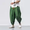 Pantalones casuales de lino japonés estilo chino para hombre, pantalones jogger holgados de pierna ancha, pantalones harén tipo linterna de algodón y lino talla grande