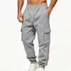 Pantalones casuales para hombre transfronterizos, pantalones cargo deportivos de forro polar resistente de estilo europeo y americano, pantalones de chándal de moda invernal para exteriores con bloques de color y cincha