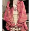Camisa de Manga Larga a Cuadros Rosa Dopamina 2024 Nueva para Mujer Otoño Estilo Hong Kong Vintage Chic Camisa con Tirantes Chaqueta