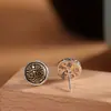 Pendientes de botón de plata S925 con personalidad, moda antigua, vintage, desgastados, nicho, lujo ligero, plata tailandesa, estilo hip-hop