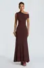 Cross-Border Independent Brand One-Shoulder Slim-Fit Knitted Fishtail Gown Asymmetrical Off-Shoulder High-End Evening Dress